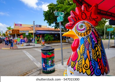 Miami, FL USA - December 18, 2016: Colorful artwork on display along the popular Calle Ocho in historic Little Havana.