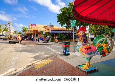 Miami, FL USA - December 18, 2016: Colorful artwork on display along the popular Calle Ocho in historic Little Havana.