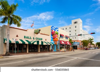Miami, FL USA - December 18, 2016: Little Havana is a popular tourist destination in the historic Eight Street area with colorful store fronts.