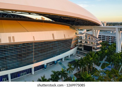 MIAMI, FL, USA - DECEMBER 20, 2018: Florida Marlins Park Miami Florida Aerial Image LoanDepot Park