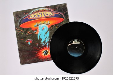 Miami, Fl, USA: Feb 19, 2021: Hard rock artists, Boston music album on vinyl record LP disc. Self titled album. Album cover