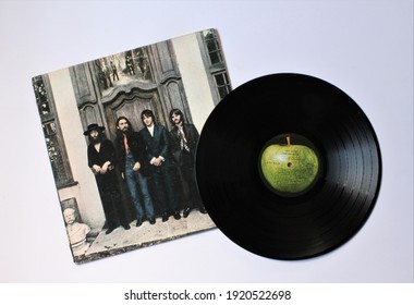 Miami, Fl, USA: Feb 19, 2021: English Rock Band The Beatles Music Album On Vinyl Record LP Disc. Titled: Hey Jude