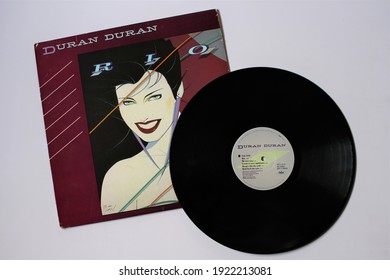 Miami, Fl, USA: Feb 20, 2021:
English New Wave Rock Band, Duran Duran Music Album On Vinyl Record LP Disc. Titled: Rio Album Cover