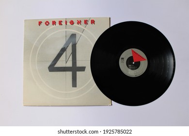 Miami, Fl, USA: Feb 27, 2021: AOR And Rock Band, Foreigner Music Album On Vinyl Record LP Disc. Titled: 4