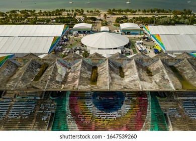 MIAMI, FL, USA - FEBRUARY 15, 2020: Aerial Photo Miami International Boat Show Marine Stadium