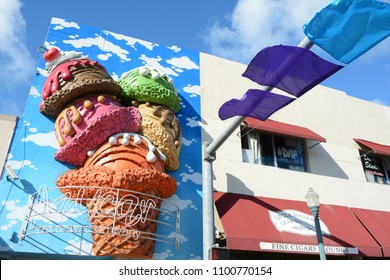 Miami, FL USA - February 18, 2018: Colorful Cuban Community Little Havana Located On SW 8th Street In Miami