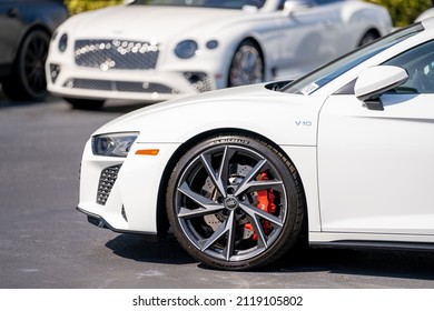 Miami, FL, USA - February 5, 2022: Photo Of A White Audi R8 Exotic Sports Car