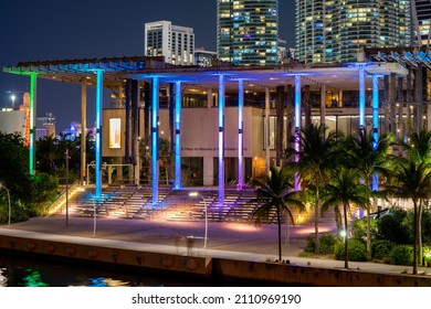 Miami, FL, USA - January 21 2022: Night Photo Perez Art Museum Miami