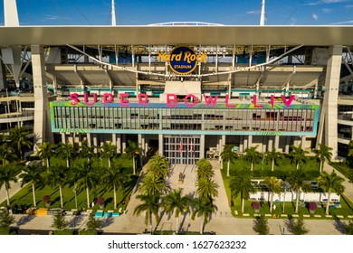 MIAMI, FL, USA - JANUARY 25, 2020: Aerial photo Miami Hard rock Stadium host to Super Bowl LIV and 2026 World Cup Games