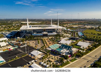 MIAMI, FL, USA - JANUARY 25, 2020: Aerial Photo Miami Super Bowl LIV Hard Rock Stadium