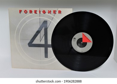 Miami, Fl, USA - January 31, 2021:  Foreigner Music Album On Vinyl Record LP Disc. Classic Rock Band.