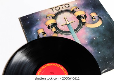 Miami, FL, USA; July 2021: Classic Progressive Rock Band, Toto, Music Album On Vinyl Record LP Disc. Self Titled Album. Album Cover