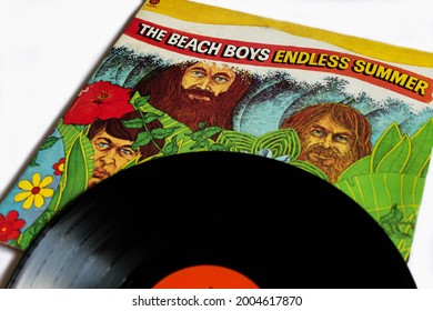 Miami, FL, USA: July 2021: Classic Rock Band, The Beach Boys Music Album On Vinyl Record LP Disc. Titled Endless Summer Album Cover