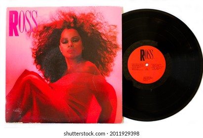 Miami, Fl, USA: July 2021: RnB Soul Artist, Diana Ross Music Album On Vinyl Record LP Motown Disc. Titled: Ross Album Cover