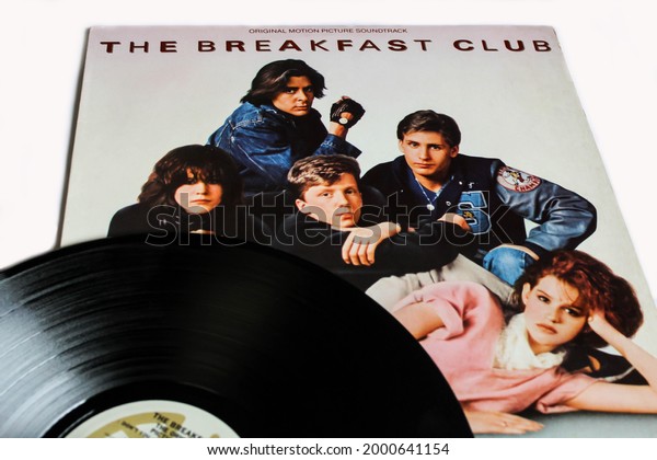 Miami, FL, USA; July 2021: The Breakfast Club is a\
1985 American teen coming of age comedy drama film directed by John\
Hughes. Soundtrack from the Motion Picture on vinyl record LP disc\
album.