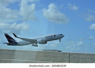Miami, FL, USA - July 25, 2020: LATAM Cargo Airplane Departure Flight From Miami International Airport 