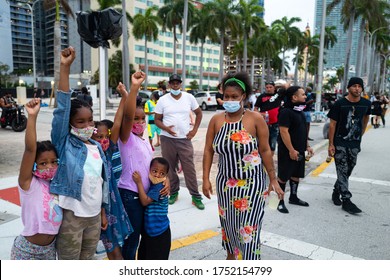 Miami, FL, USA - JUNE 7, 2020: Black Mom With Children On Demonstrations In The USA And Protests Against Racism After The George Floyd Death