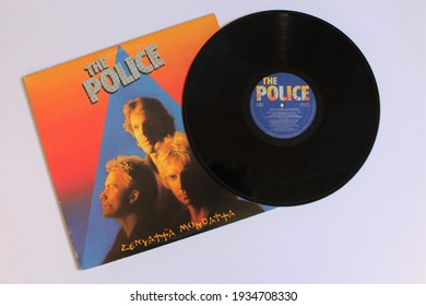 Miami, Fl, USA: March `12, 2021:
New Wave, Post Punk, Reggae And Rock Band, The Police Music Album On Vinyl Record LP Disc. Titled: Zenyatta Mondatta