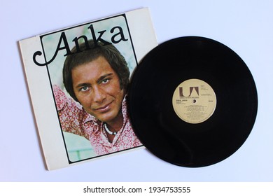 Miami, Fl, USA: March `12, 2021: Soft Rock, pop, and jazz artist, Paul Anka music album on vinyl record LP disc. Titled: Anka