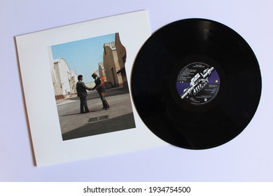 Miami, Fl, USA: March `12, 2021: Art rock, progressive rock and progressive pop band, Pink Floyd music album on vinyl record LP disc. Titled: Wish You Were Here