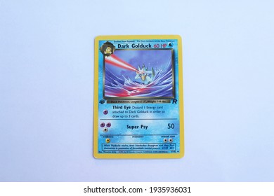 Miami, FL, USA: March 14, 2021: Dark Golduck Pokemon Card. The Pokémon Trading Card Game Is A Collectible Card Game, Based On Nintendo's Pokémon Franchise Of Video Games And Anime. Neo Destiny