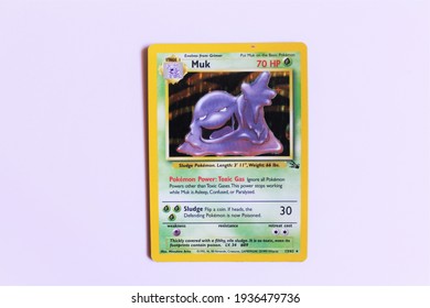 Miami, FL, USA: March 15, 2021: Muk Pokemon Card Front Side - The Pokémon Trading Card Game Is A Collectible Card Game, Based On Nintendo's Pokémon Franchise Of Video Games And Anime.  