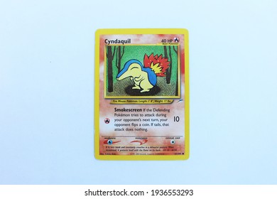 Miami, FL, USA: March 15, 2021: Cyndaquil Pokemon Card Front Side - The Pokémon Trading Card Game Is A Collectible Card Game, Based On Nintendo's Pokémon Franchise Of Video Games And Anime. 