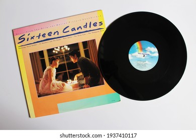 Miami, FL, USA: March 16, 2021: Sixteen Candles Is A 1984 American Coming Of Age Comedy Film. Soundtrack Music Album On Vinyl Record LP Disc. 