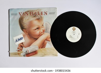 Miami, FL, USA: March 17, 2021: Hard Rock, Heavy Metal And Glam Metal Band, Van Halen Music Album On Vinyl Record LP Disc. Titled: 1984 Also Known As MCMLXXXIV Album Cover