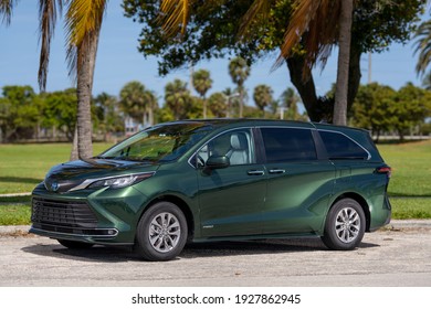MIAMI, FL, USA - MARCH 2, 2021: Photo of the newly redesigned all wheel drive Toyota Sienna Hybrid minivan