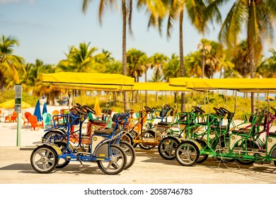 Miami, FL, USA - October 16, 2021: Four Person Surrey Rental Bike