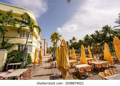 Miami, FL, USA - September 5, 2021: Hotel In Miami Beach Ocean Drive Low Wide Angle Photo