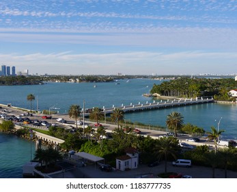 MIAMI, FLORIDA, USA—JANUARY 2018: Cropped View Of Miami Coast Line With Star Island In The Biscayne Bay.