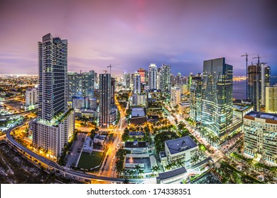 Miami, Florida Aerial View Of Downtown.