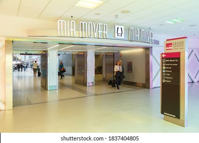 Miami, Florida - April 3, 2019: MIA People Mover Station At Miami Airport In Florida.