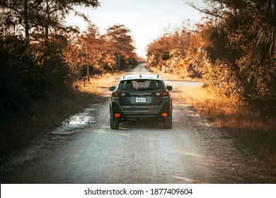 Miami, Florida - December 2 2020: 2021 Subaru Crosstrek Sport On Dirt Road 