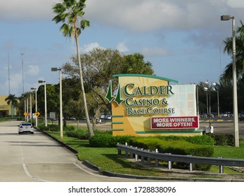 Miami, Florida- December 2018: Roadside Sign At The Calder Casino & Race Course At Miami Gardens, Florida.