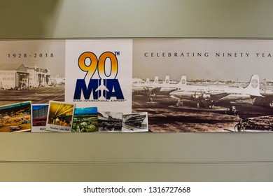 Miami, Florida. January 05, 2019. 90 Th Aniversary Sign At Miami International Airport .