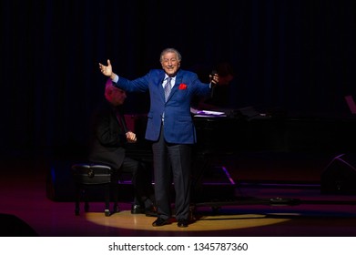 MIAMI, FLORIDA -  MARCH 21, 2019: Tony Bennett in concert at Arsht Center for the Performing Arts Miami. - Shutterstock ID 1345787360