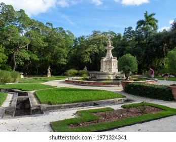 Miami, Florida - October 14 2019: The gardens at Villa Vizcaya. This is the former villa and estate of businessman James Deering, built in Coconut Grove neighborhood of Miami