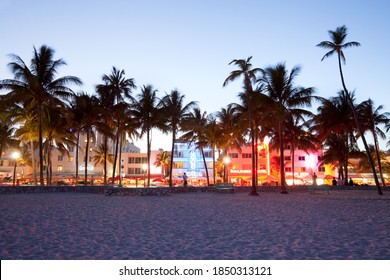 Miami, Florida, United States - Hotels, Bars, Restaurants And Night Life At Ocean Drive In South Beach.