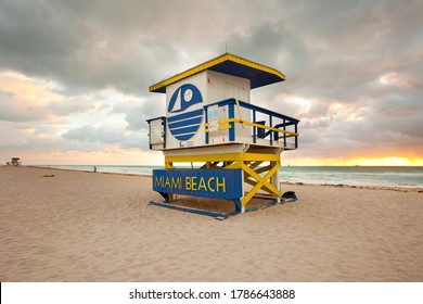 Miami, Florida, United States - Lifeguard Station At Dawn In South Beach.