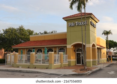 MIAMI, FLORIDA USA - 06-10-2022
Exterior Of A Pollo Tropical Restaurant In Miami, Florida.