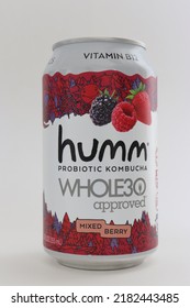 MIAMI, FLORIDA USA - 07-22-2022
Can Of Humm Kombucha Isolated Against White Background.