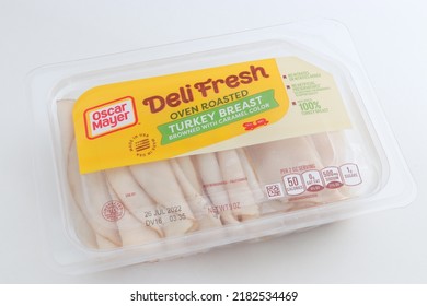 MIAMI FLORIDA USA - 07-22-2022
Container Of Oscar Mayer Turkey Breast Deli Meat Isolated Against White Background.