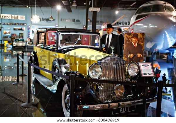 MIAMI, FLORIDA, USA -\
APRIL 11: Miami Auto Museum exhibits a collection of vintage and\
cinema automobiles, bicycles and motorcycles on April 11, 2016 in\
Miami, Florida, USA.