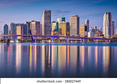 Miami, Florida, USA downtown skyline at dawn.