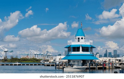 Miami, Florida, USA - June 09, 2024: Travel destination. Yacht marina on Biscayne Bay. Advertisement. Luxury lifestyle. Summer vacation. Florida Biscayne bay Miami. Biscayne Bay. Miami beach marina - Powered by Shutterstock