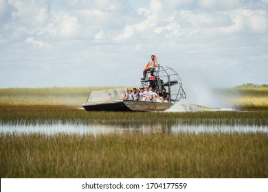 Miami, Florida, USA - November 1, 2019: Airboat Tour At The National Park Everglades