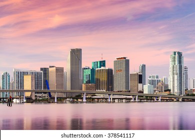 Miami, Florida, USA Skyline At Dawn.